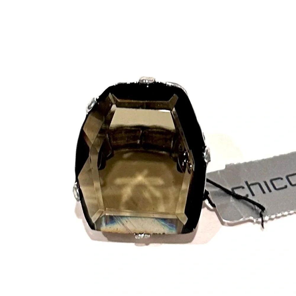 CHICO’s Oversized Gray/Brown Crystal & Silver Adjustable Ring NWT - Picture 2 of 6